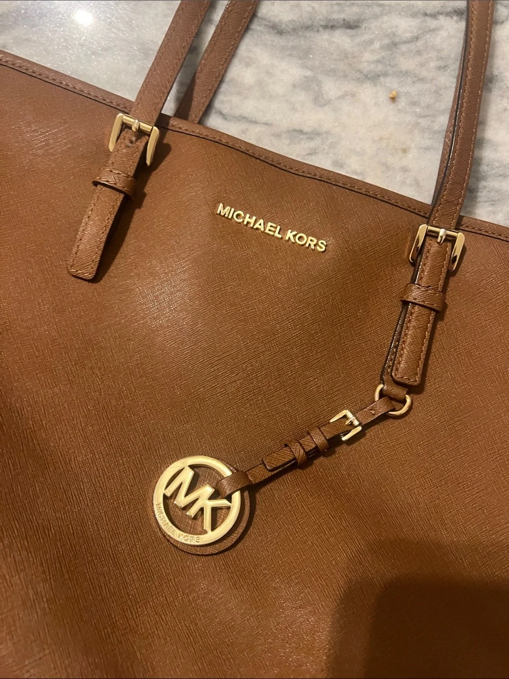 Michael Kors Cognac Saffiano Jet Set Medium Leather Tote